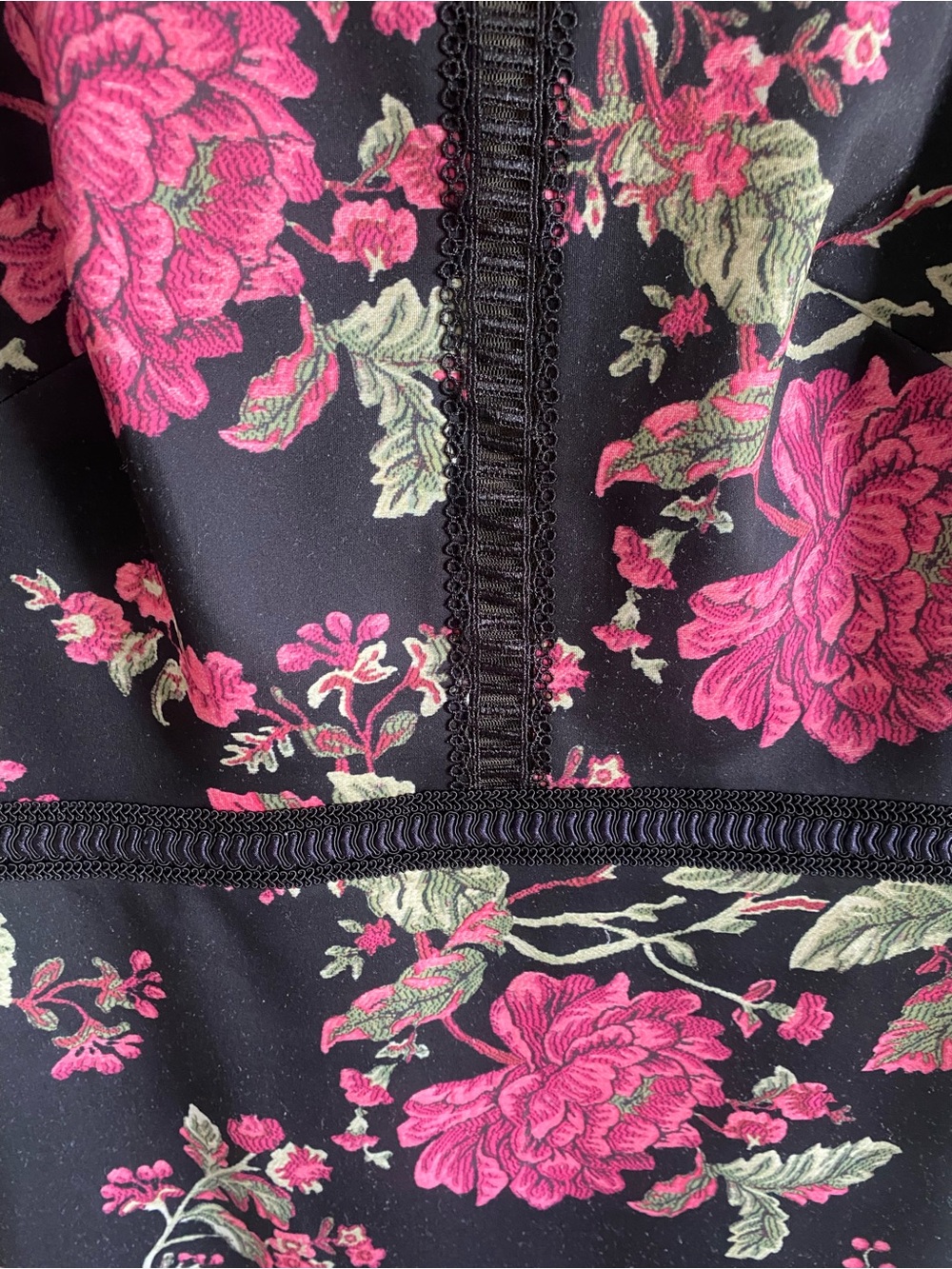 Tadashi Shoji Black Lace Midi Dress with Pink Floral Embroidery - Picture 5 of 13
